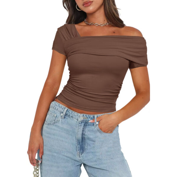 Solid Color Decorative Short Strapless Short Sleeve Women - Image 6