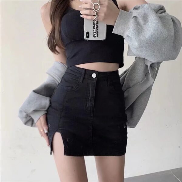 Black Denim Skirt For Women Spring - Image 4