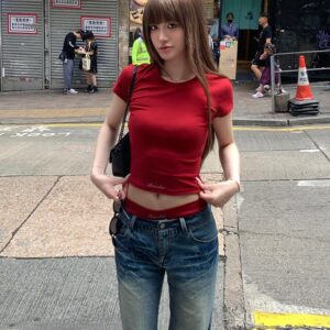 Slim-fit Shoulder Short-sleeved T-shirt Hot Girl Suit