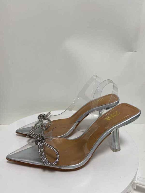White Crystal Transparent Glitter High-heeled Mules - Image 3