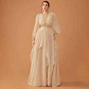 Women's Elegant Chiffon Sequined Lantern Sleeve Dress