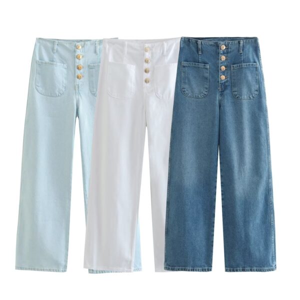 European Style High-waisted Baggy Wide-leg Capri Jeans - Image 4