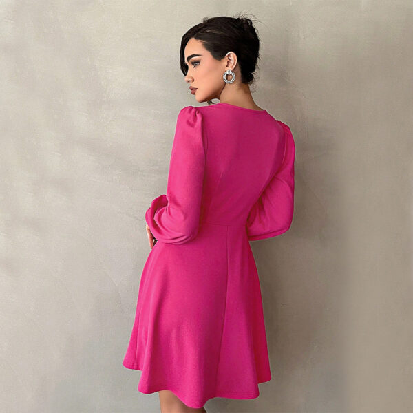 Puff Sleeve A- Line Skirt Elegant Mini Dress Women - Image 2