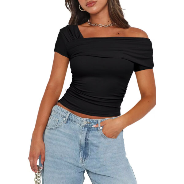 Solid Color Decorative Short Strapless Short Sleeve Women - Image 4