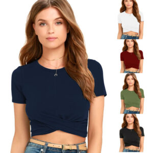 European And American Round Neck Short Sleeve T-shirt Slim Fit Show Umbilical Short Top