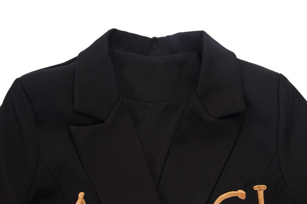 Women Black Slim-Fit Embroidered Lettering Blazer - Image 5