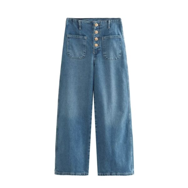 European Style High-waisted Baggy Wide-leg Capri Jeans - Image 3