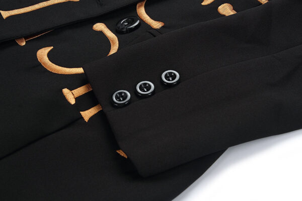 Women Black Slim-Fit Embroidered Lettering Blazer - Image 2