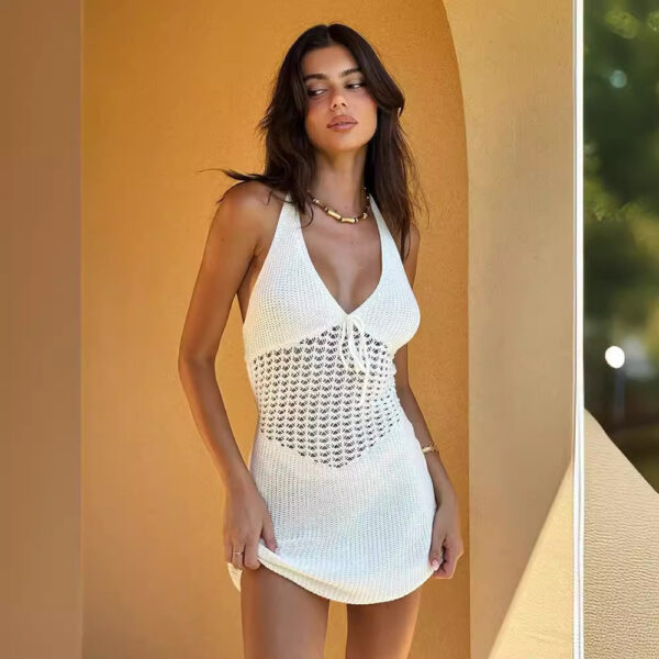 V-neck Halter Hollow Knitted Dress - Image 5