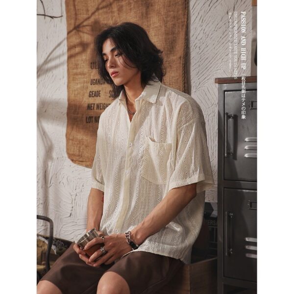 Retro Niche Design Hollow-out Short-sleeved Shirt For Men - Image 4