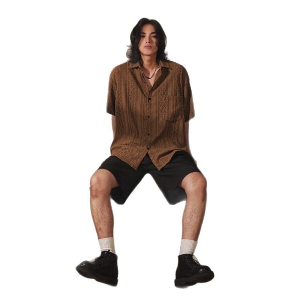 Retro Niche Design Hollow-out Short-sleeved Shirt For Men - Image 6