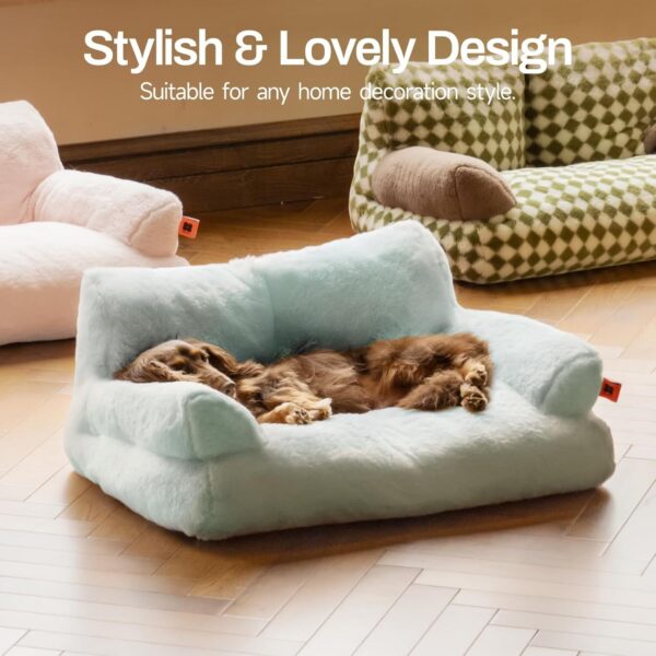 MEWOOFUN Plush Cat Bed For Indoor Cats - Washable 26x19x13 Inch Pet Couch With Non-Slip Bottom, Fluffy Small Dog Bed For Puppies & Kittens, Blue - Image 6
