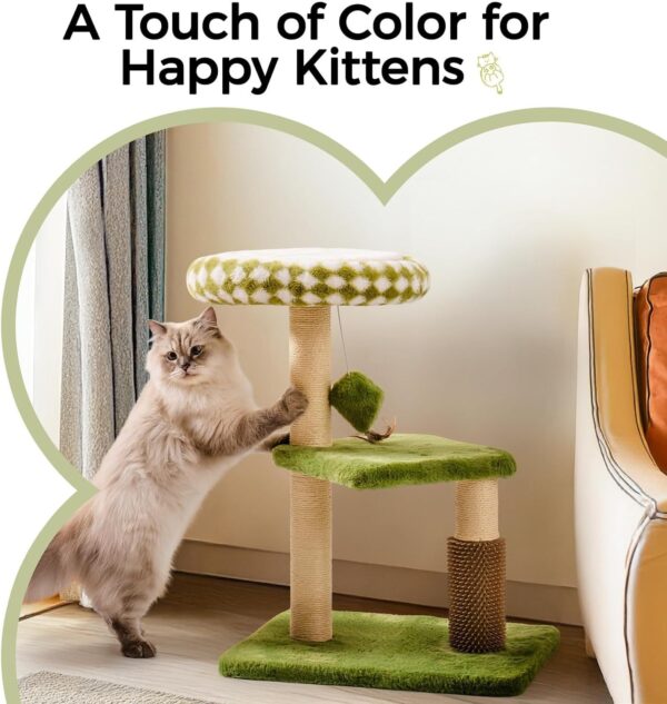 Mewoo Large Cat Tree Tower For Adult Cats - Multi-Level Scratching Post With Removable Perch & Interactive Toys, Indoor Cat Furniture For Kittens Green - Image 6
