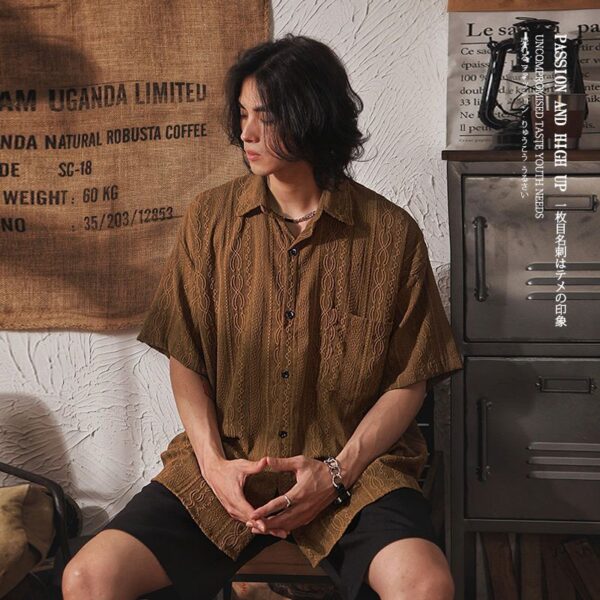 Retro Niche Design Hollow-out Short-sleeved Shirt For Men - Image 3