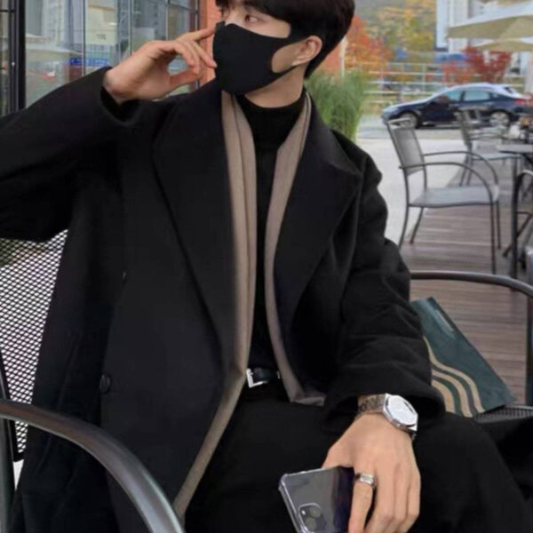 Winter Woolen Men's Mid-length Over-the-knee Suit Collar Double Breasted Woolen Trench Coat Thickened - Image 4