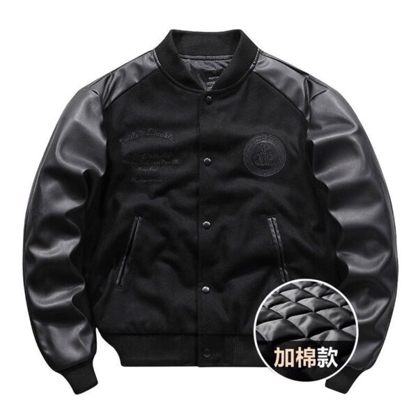 American Retro Woolen Coat Stitching Embroidered Flight Jacket - Image 3