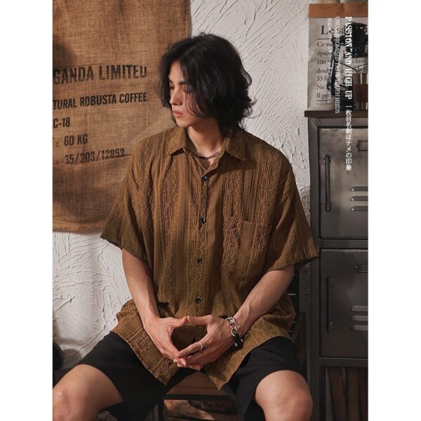 Retro Niche Design Hollow-out Short-sleeved Shirt For Men - Image 2