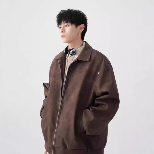 American Retro Lapels Leather Men's Casual Jacket - Image 7