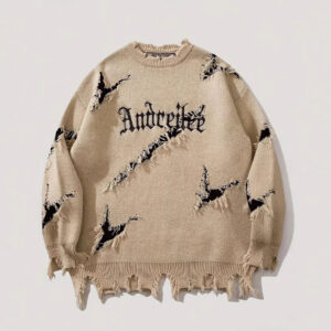 New Personality Street Jacquard Ripped Frayed Vintage Loose Sweater