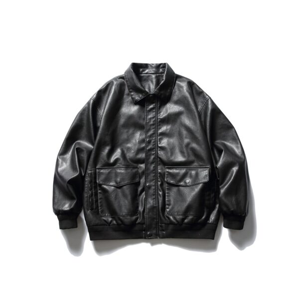 Loose Lapels Motorcycle Leather Jacket Retro Rub Colored PU Leather Jacket For Men - Image 6