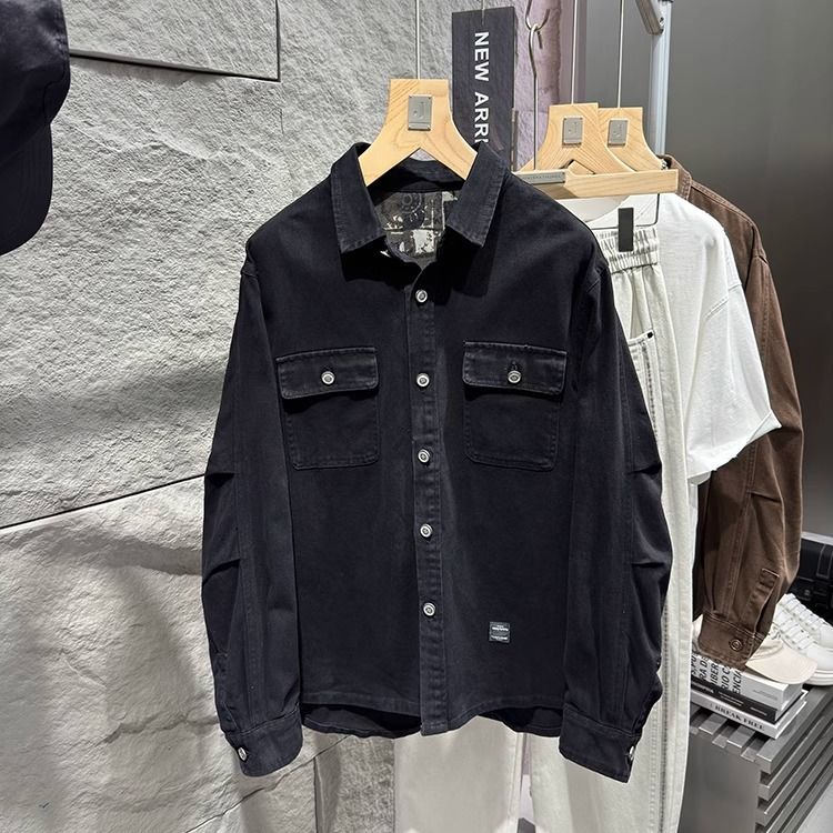 Washed Cotton Men's Workwear Loose Jacket Coat - Image 7