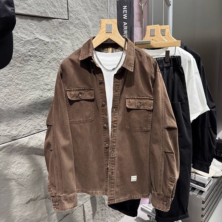 Washed Cotton Men's Workwear Loose Jacket Coat