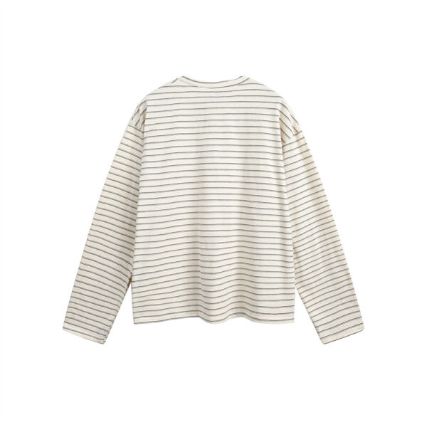 American Retro Men's Clothes Striped Long Sleeve Embroidered Button T-shirt - Image 3