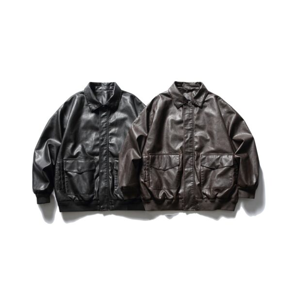 Loose Lapels Motorcycle Leather Jacket Retro Rub Colored PU Leather Jacket For Men - Image 2