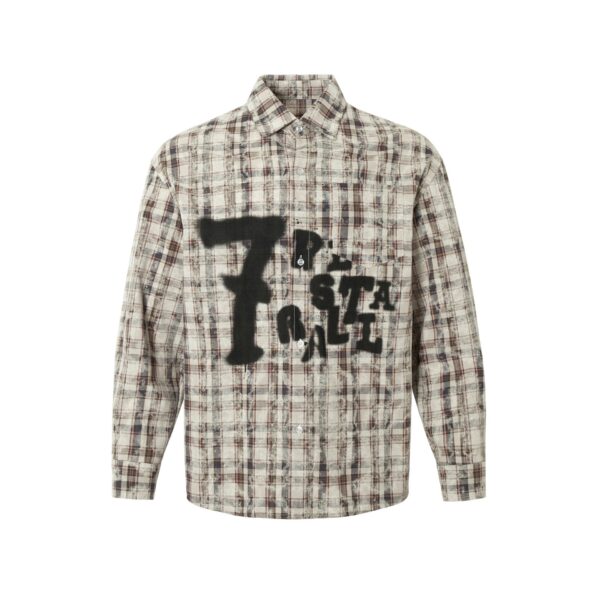 Retro Tie-dyed Distressed Plaid Long-sleeved Shirt Loose - Image 5