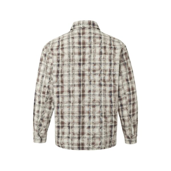 Retro Tie-dyed Distressed Plaid Long-sleeved Shirt Loose - Image 2