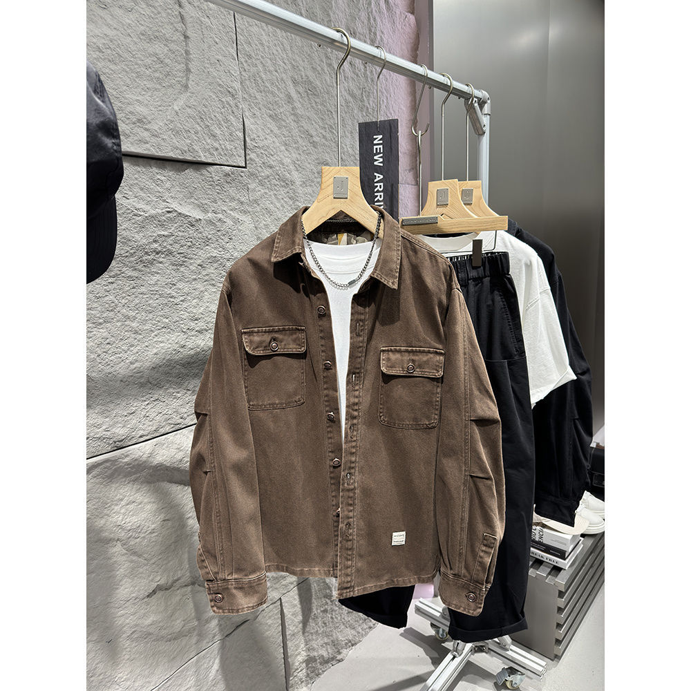 Washed Cotton Men's Workwear Loose Jacket Coat - Image 2