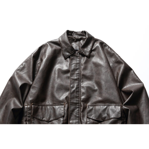 Loose Lapels Motorcycle Leather Jacket Retro Rub Colored PU Leather Jacket For Men - Image 3