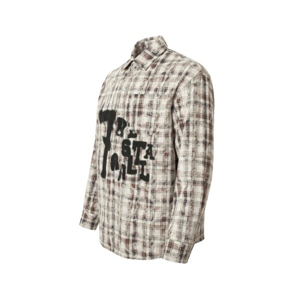 Retro Tie-dyed Distressed Plaid Long-sleeved Shirt Loose - Image 4