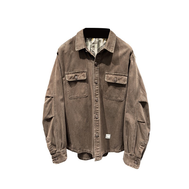 Washed Cotton Men's Workwear Loose Jacket Coat - Image 6