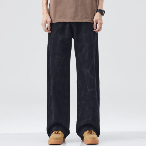 American Fashion Brand Vintage Tie-dyed Cotton Casual Pants Men's Loose Straight Mop Wide-leg Pants - Image 2