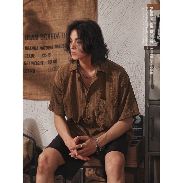 Retro Niche Design Hollow-out Short-sleeved Shirt For Men - Image 7