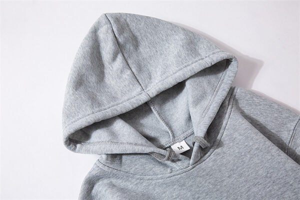 Fleece-lined Plain Letter Print Pocket Drawstring Print Hoodie - Image 5
