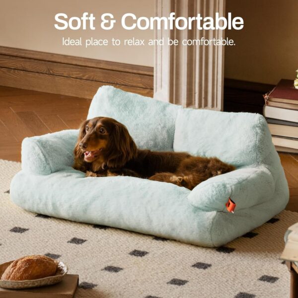 MEWOOFUN Plush Cat Bed For Indoor Cats - Washable 26x19x13 Inch Pet Couch With Non-Slip Bottom, Fluffy Small Dog Bed For Puppies & Kittens, Blue - Image 9