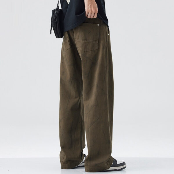 American Fashion Brand Vintage Tie-dyed Cotton Casual Pants Men's Loose Straight Mop Wide-leg Pants - Image 4